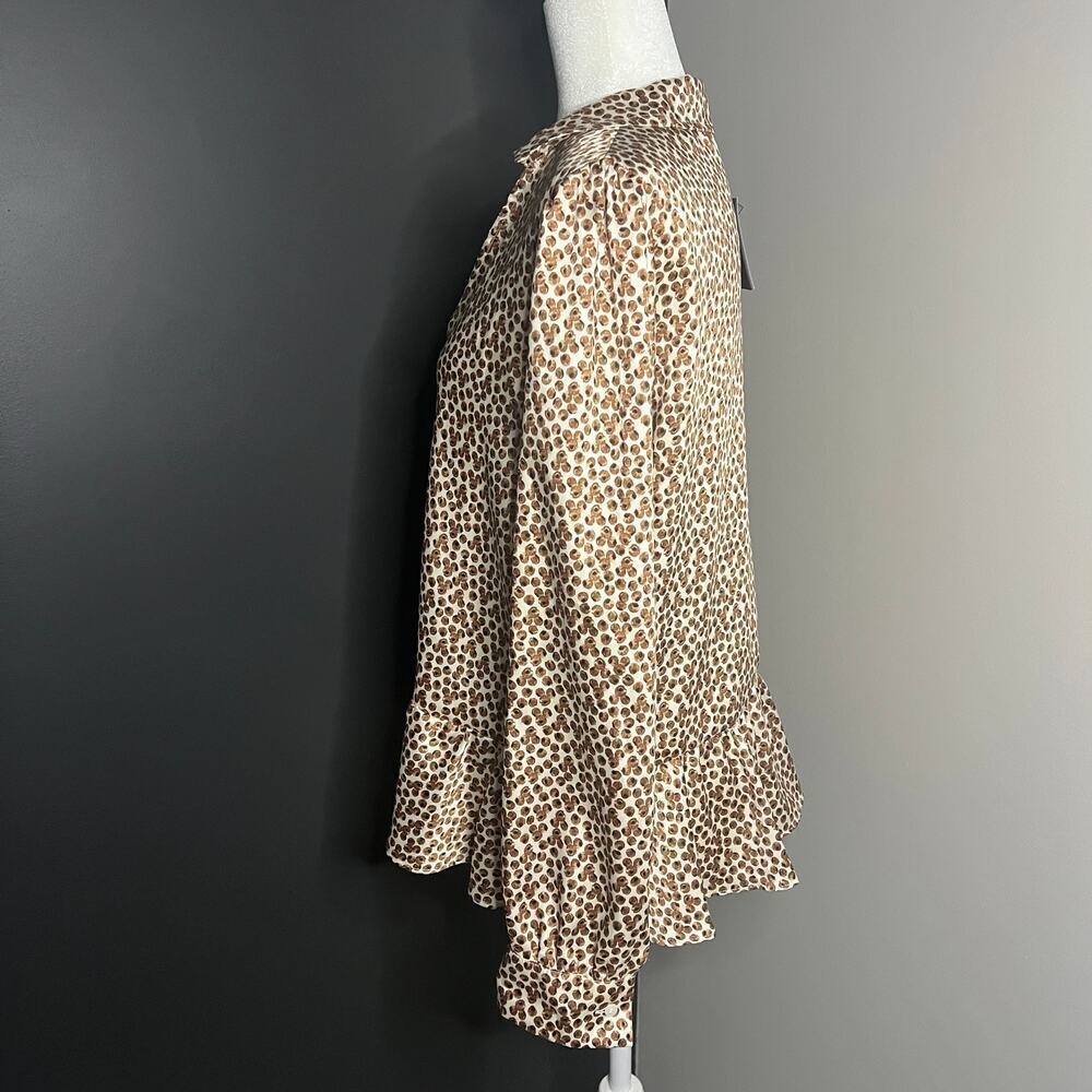 NWT Emme Marella Woman’s Brown White Print Long Sleeve V Neck Blouse- Size 46/10 - Picture 2 of 12